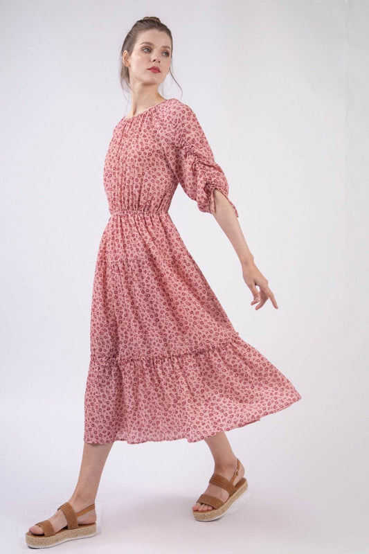 VERY J Floral Round Neck Tiered Midi Dress - Purcell's Clothing Company