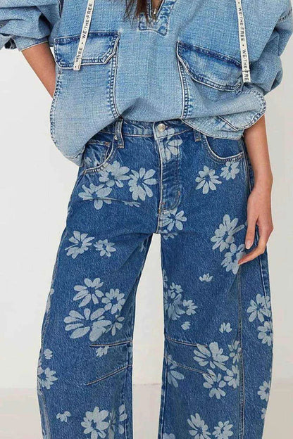 Flower Print Wide Leg Jeans - Purcell's Clothing Company