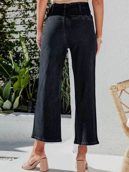 Button Fly Cropped Jeans with Pockets - Purcell's Clothing Company