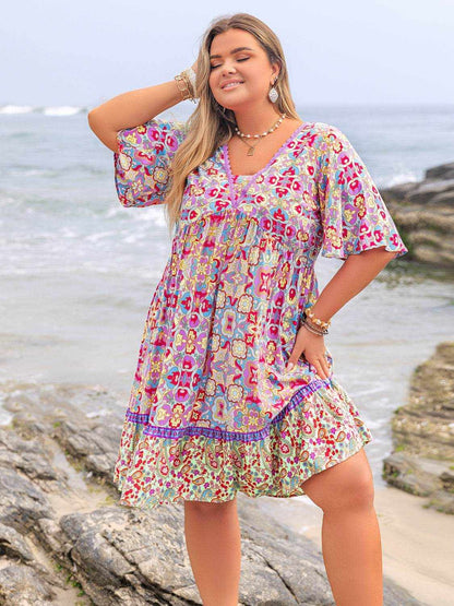 Plus Size Lace Detail Printed Half Sleeve Dress - Purcell's Clothing Company