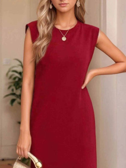 Full Size Slit Round Neck Sleeveless Maxi Tank Dress Plus Size - Purcell's Clothing Company