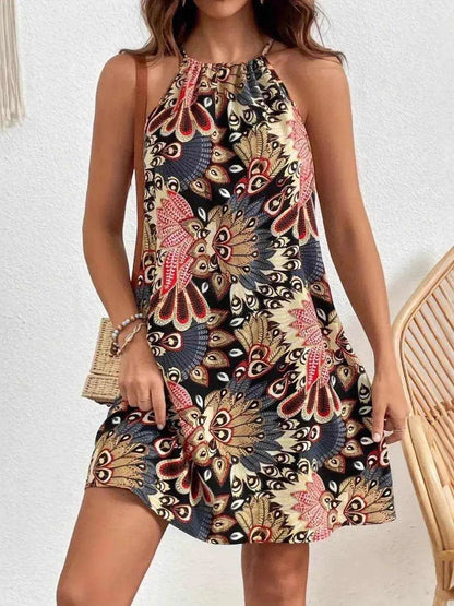 Printed Grecian Neck Mini Dress - Purcell's Clothing Company
