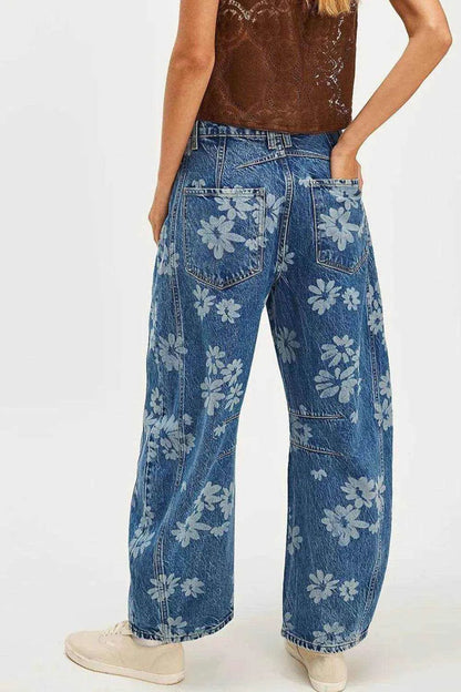 Flower Print Wide Leg Jeans - Purcell's Clothing Company
