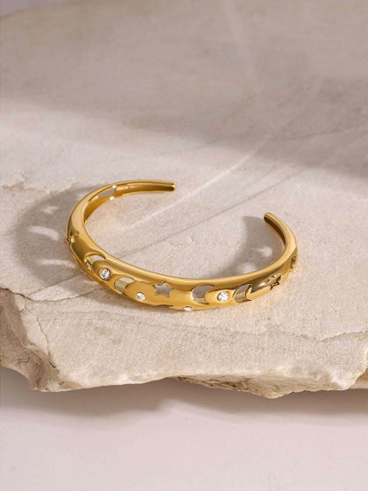 Stainless Steel Inlaid Rhinestone Cutout Bracelet - Purcell's Clothing Company