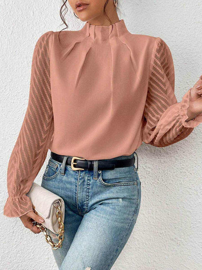 Mock Neck Flounce Sleeve Blouse - Purcell's Clothing Company