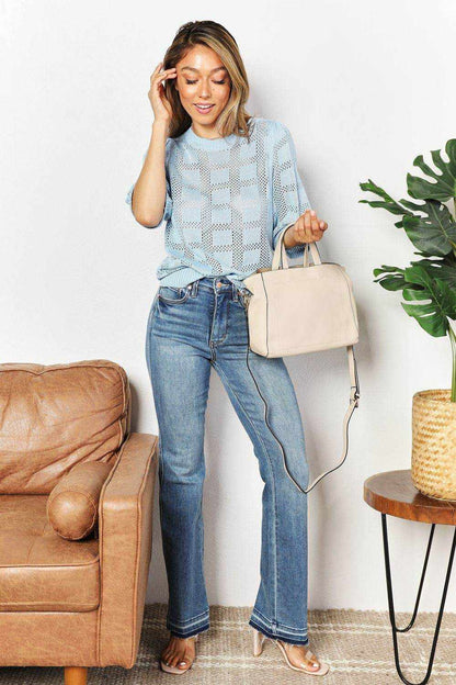 Mandy Ribbed Trim Round Neck Knit Top - Purcell's Clothing Company