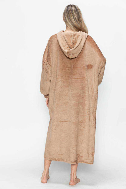 Double Take Full Size Pocketed Hooded Midi Lounge Dress - Purcell's Clothing Company