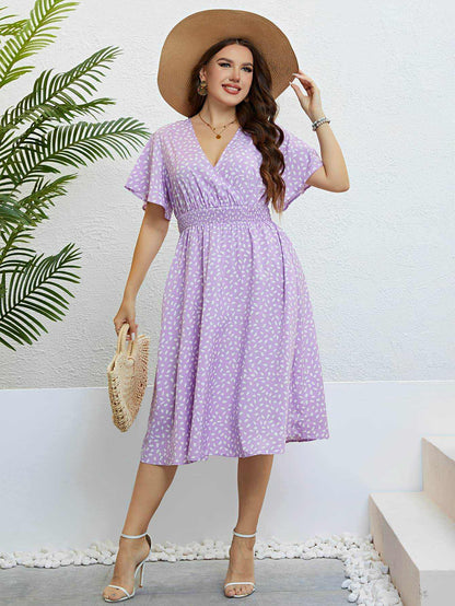 Honey Plus Size Printed Smocked Waist Surplice Dress - Purcell's Clothing Company