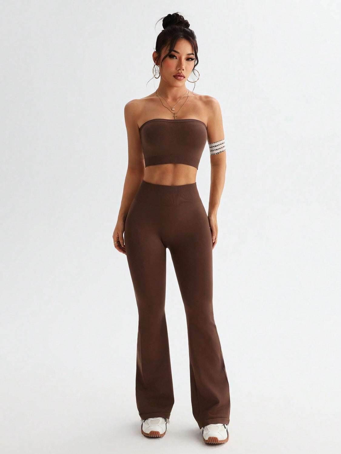 Tube Top and High Waist Flare Pants Active Set - Purcell's Clothing Company
