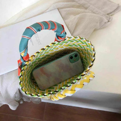 Contrast Woven Handbag with Ribbon - Purcell's Clothing Company