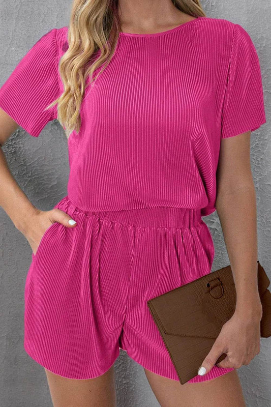 Round Neck Short Sleeve Top and Shorts Set - Purcell's Clothing Company