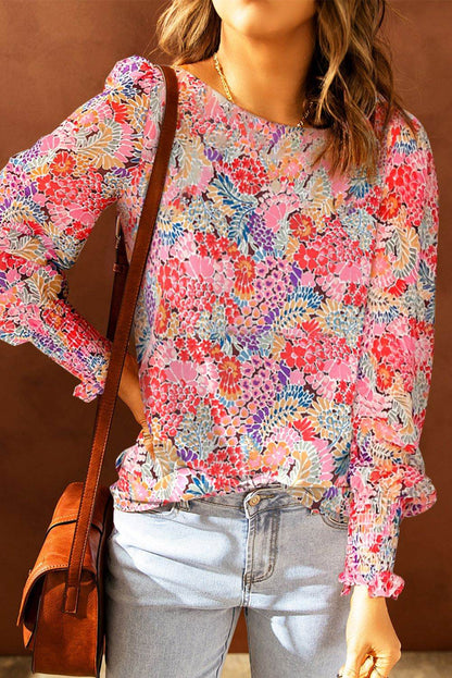 Floral Print Long Puff Sleeve Blouse - Purcell's Clothing Company