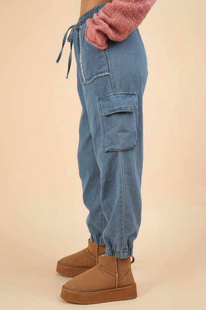 VERY J Washed Drawstring Jogger Cargo Jeans - Purcell's Clothing Company