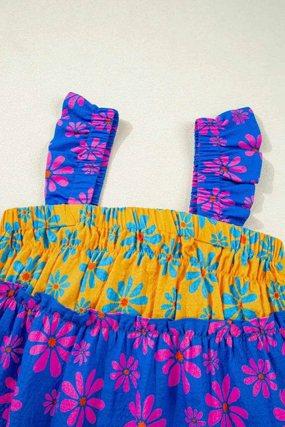 Floral Colorblock Flutter Straps Flowy Tank Top - Purcell's Clothing Company