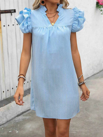 Ivy Lane Ruffled Notched Cap Sleeve Mini Dress - Purcell's Clothing Company