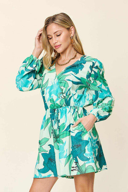 Double Take Full Size Floral Long Sleeve Romper with Pockets - Purcell's Clothing Company