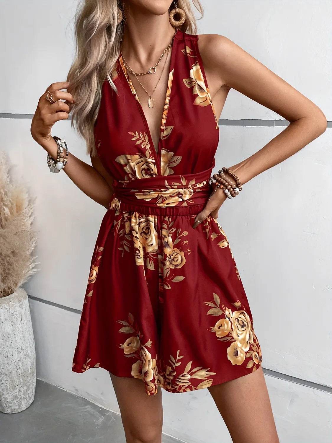 Crisscross Back Printed Romper - Purcell's Clothing Company