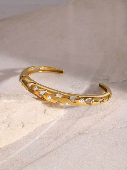 Stainless Steel Inlaid Rhinestone Cutout Bracelet - Purcell's Clothing Company