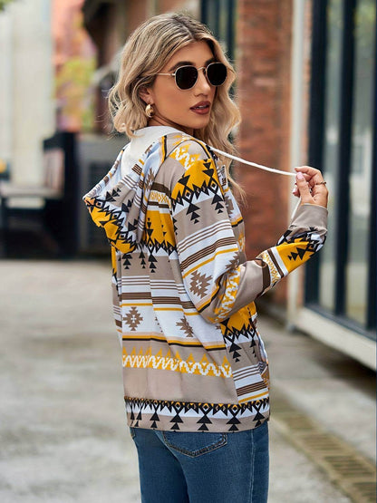 Geometric Zip Up Long Sleeve Hooded Jacket - Purcell's Clothing Company