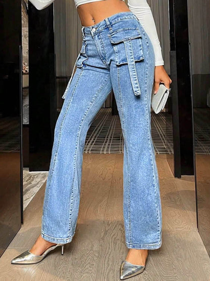 Mid Rise Straight Jeans with Cargo Pockets - Purcell's Clothing Company