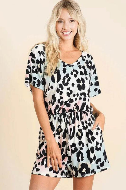 BiBi Gradation Leopard Soft Knit V-neck Romper - Purcell's Clothing Company