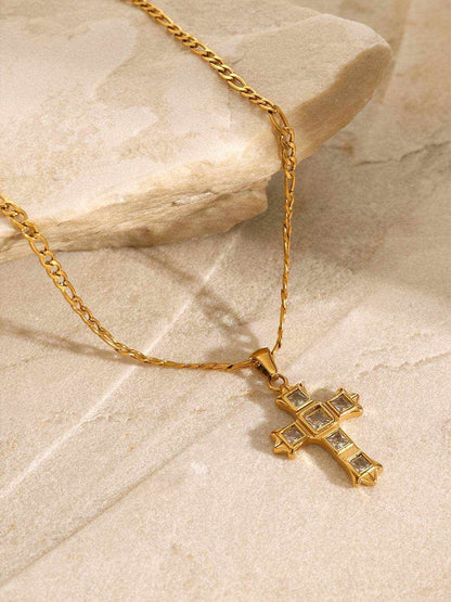 Stainless Steel Zircon Cross Pendant Necklace - Purcell's Clothing Company
