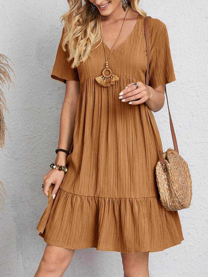 Full Size V-Neck Short Sleeve Dress - Purcell's Clothing Company