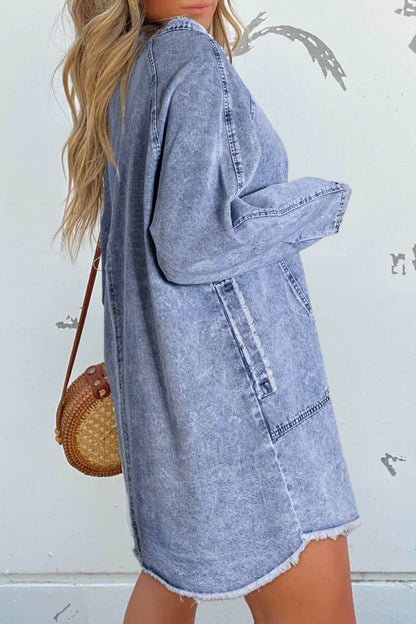 Raw Hem Button Down Long Sleeve Denim Dress - Purcell's Clothing Company