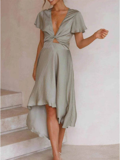 High-Low Plunge Flutter Sleeve Dress - Purcell's Clothing Company