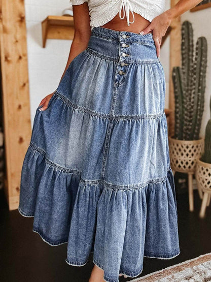 Tiered Button-Fly Denim Skirt - Purcell's Clothing Company