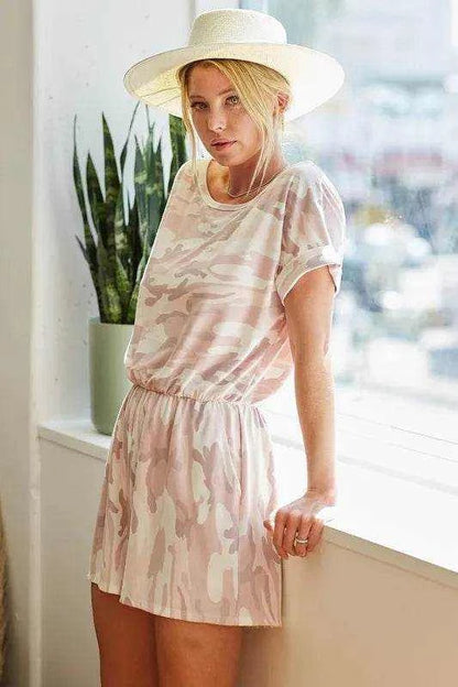 BiBi Camo Print French Terry Romper with Side Pockets - Purcell's Clothing Company