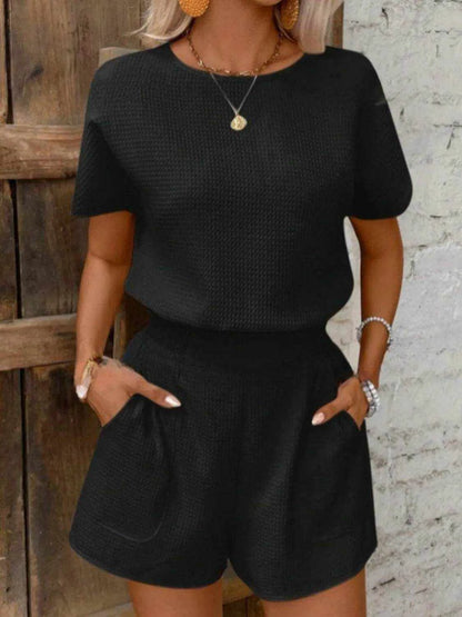 Round Neck Short Sleeve Top and Shorts Set - Purcell's Clothing Company