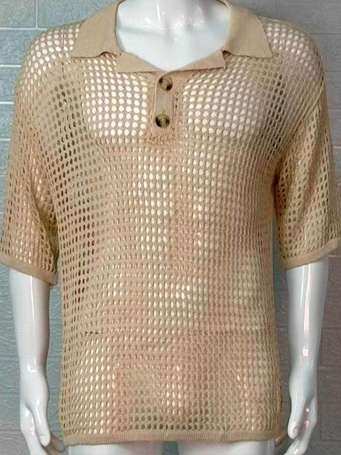 Men's Plus Size Openwork Collared Neck Quarter Button Knit Polo - Purcell's Clothing Company
