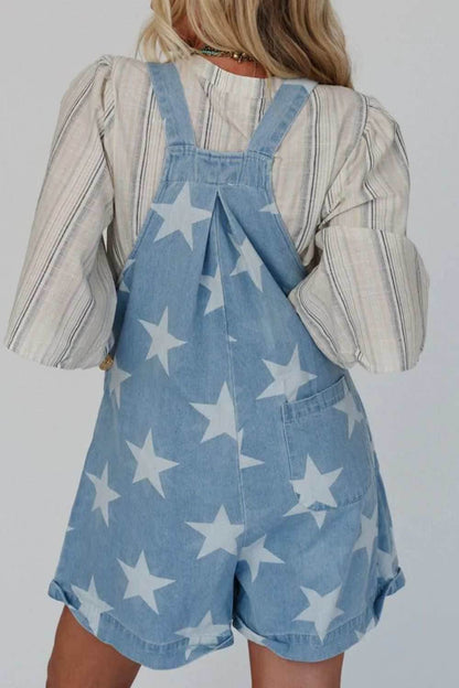 Star Print Square Neck Denim Overalls - Purcell's Clothing Company