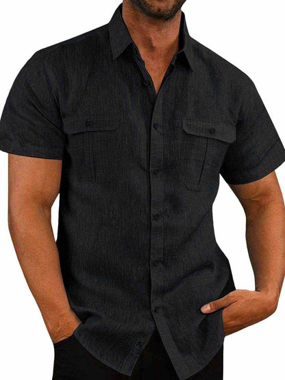 Plus Size Collared Neck Short Sleeve Shirt - Purcell's Clothing Company