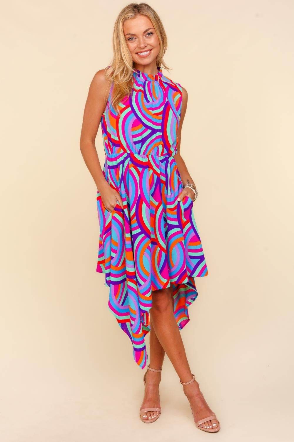 Haptics Full Size Mock Neck Sleeveless Printed Dress - Purcell's Clothing Company