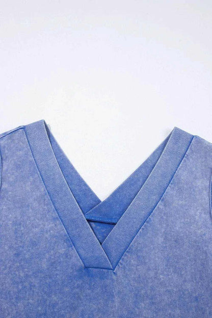 Mineral Wash Pocketed Sleeveless V Neck Loose Romper - Purcell's Clothing Company