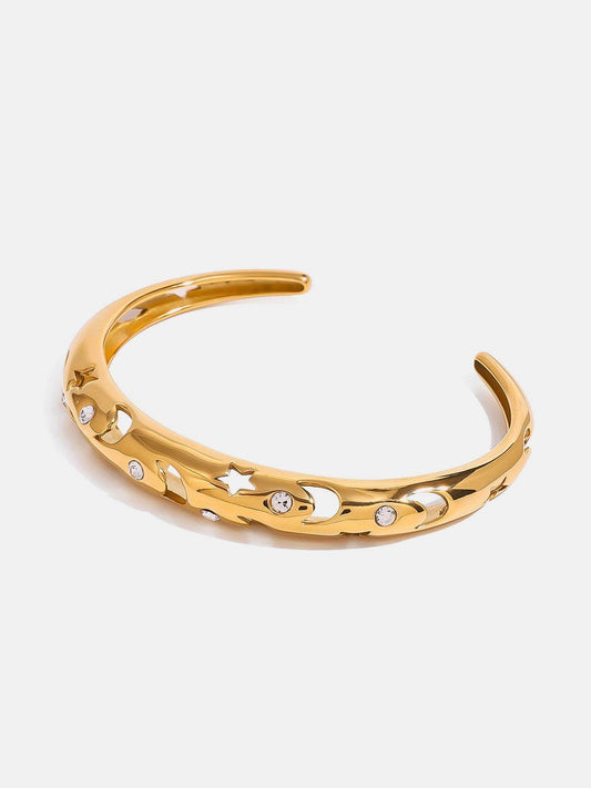 Stainless Steel Inlaid Rhinestone Cutout Bracelet - Purcell's Clothing Company