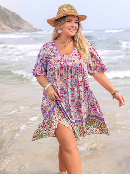 Plus Size Lace Detail Printed Half Sleeve Dress - Purcell's Clothing Company