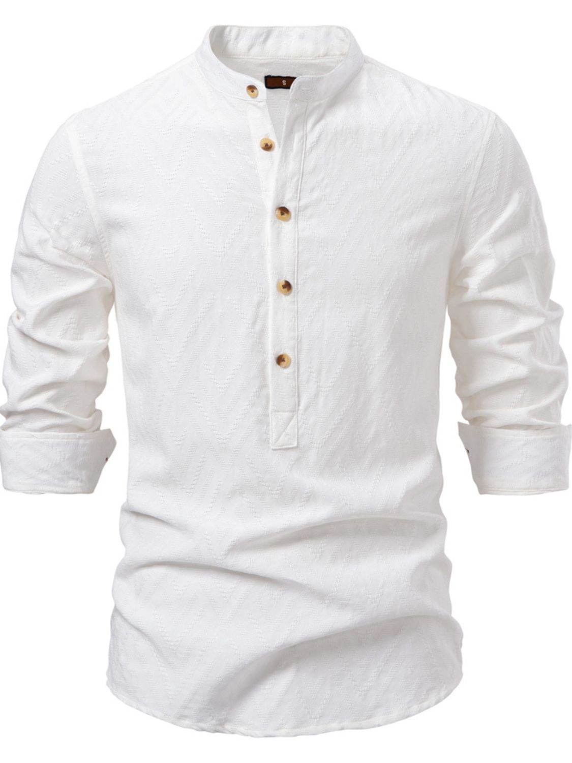 Half Button Geometric Texture Collared Neck Shirt - Purcell's Clothing Company