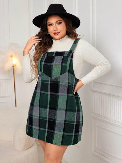 Honey Plus Size Plaid Wide Strap Overall Dress - Purcell's Clothing Company