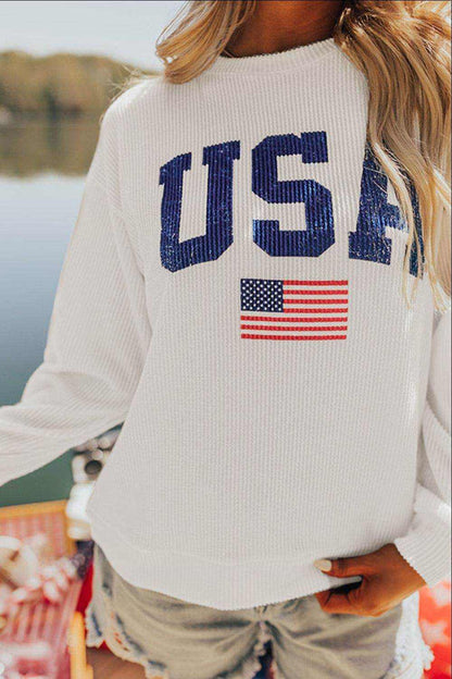 US Flag Corded Long Sleeve Sweatshirt - Purcell's Clothing Company