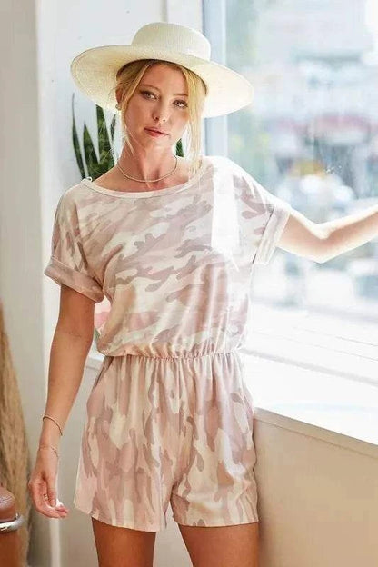 BiBi Camo Print French Terry Romper with Side Pockets - Purcell's Clothing Company