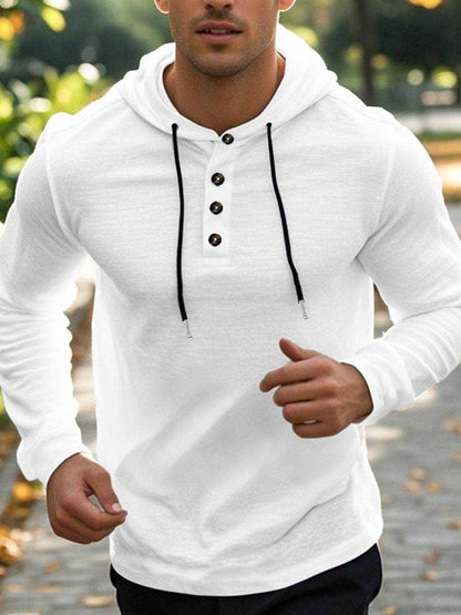 Men's Full Size Drawstring Button Detail Long Sleeve Hoodie Plus Size - Purcell's Clothing Company