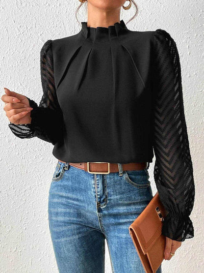 Mock Neck Flounce Sleeve Blouse - Purcell's Clothing Company