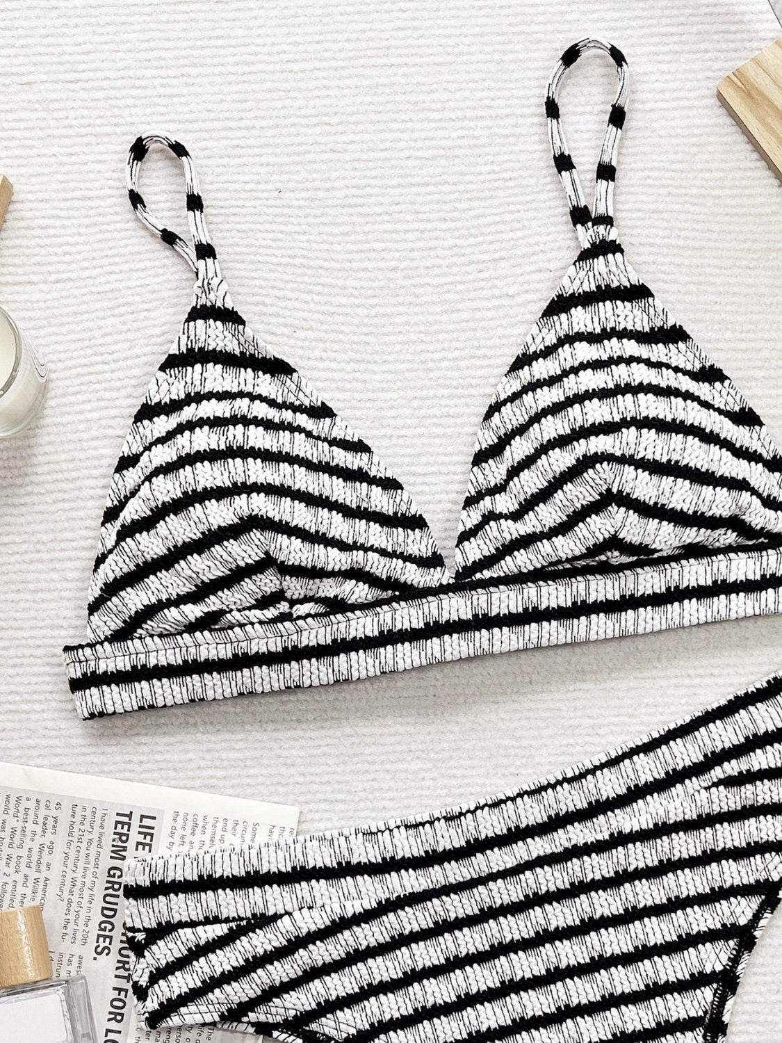Striped V-Neck Two-Piece Swim Set - Purcell's Clothing Company