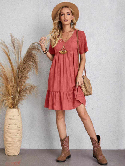 Full Size V-Neck Short Sleeve Dress - Purcell's Clothing Company