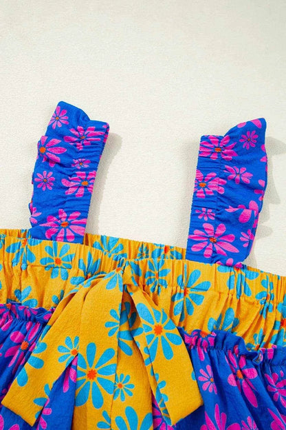 Floral Colorblock Flutter Straps Flowy Tank Top - Purcell's Clothing Company