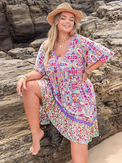 Plus Size Lace Detail Printed Half Sleeve Dress - Purcell's Clothing Company