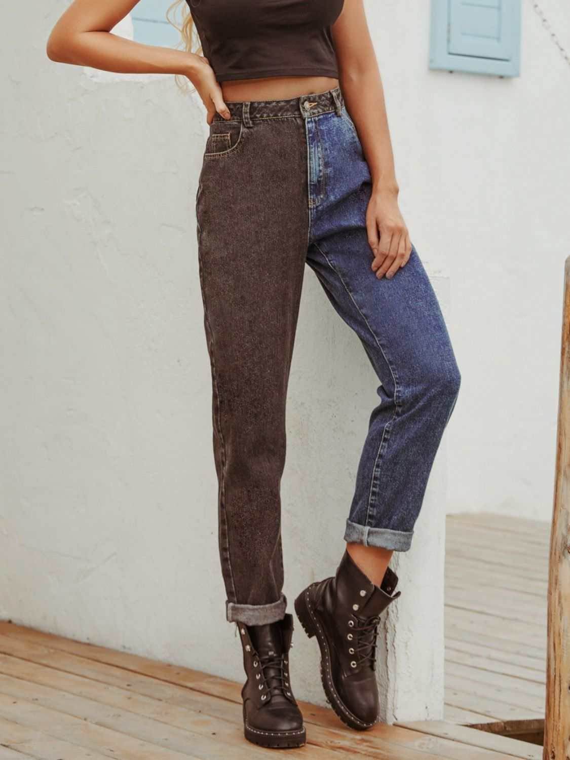 Two Tone Straight Leg Jeans - Purcell's Clothing Company